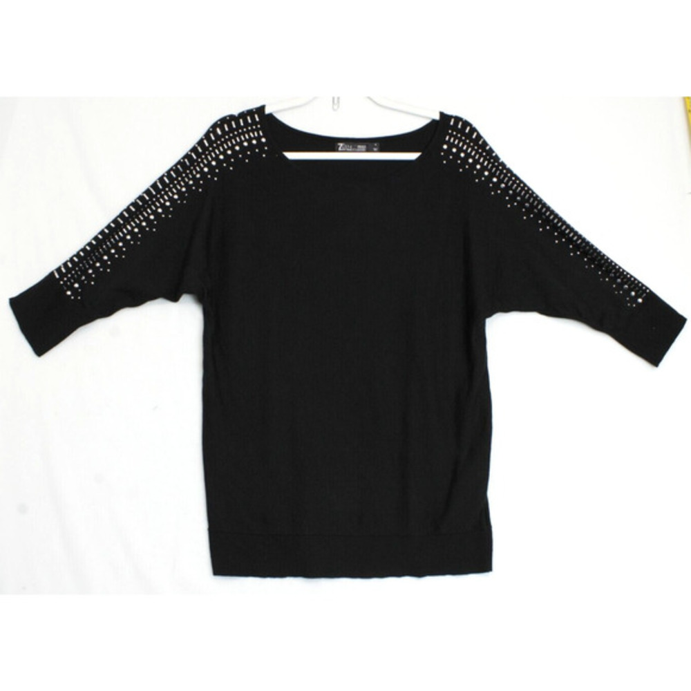 7th Avenue Top Women S Dolman Sleeves Silver Beads Black Soft Sweater
